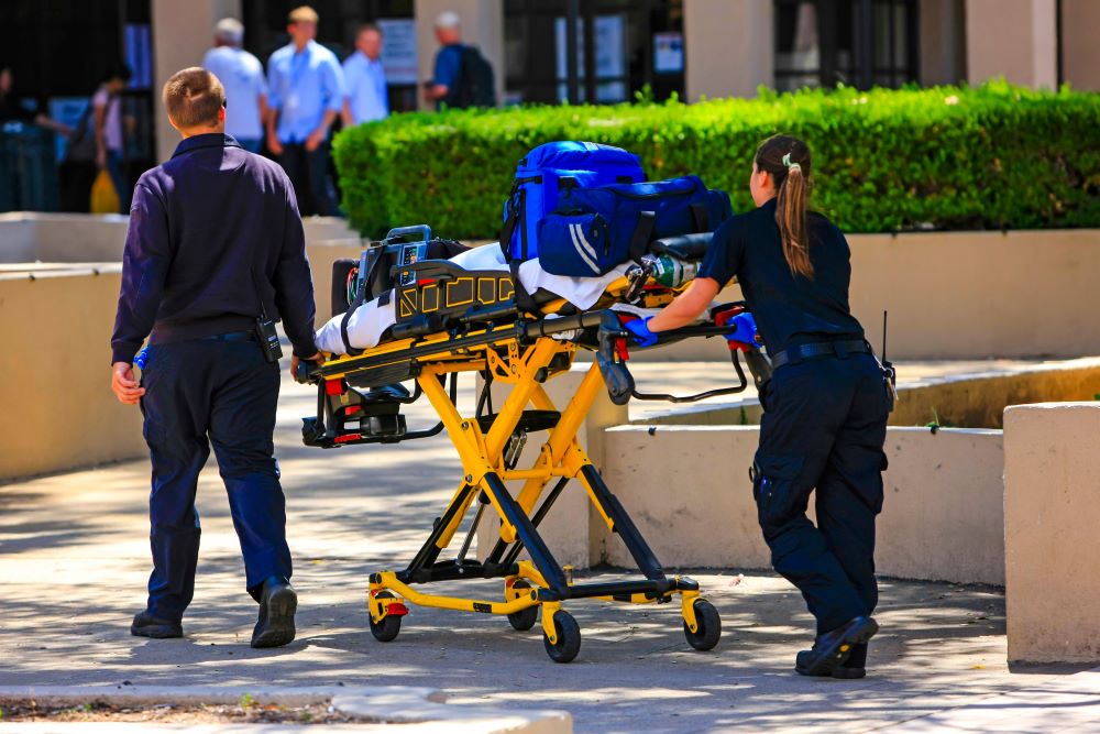 Person being transported in a stretcher